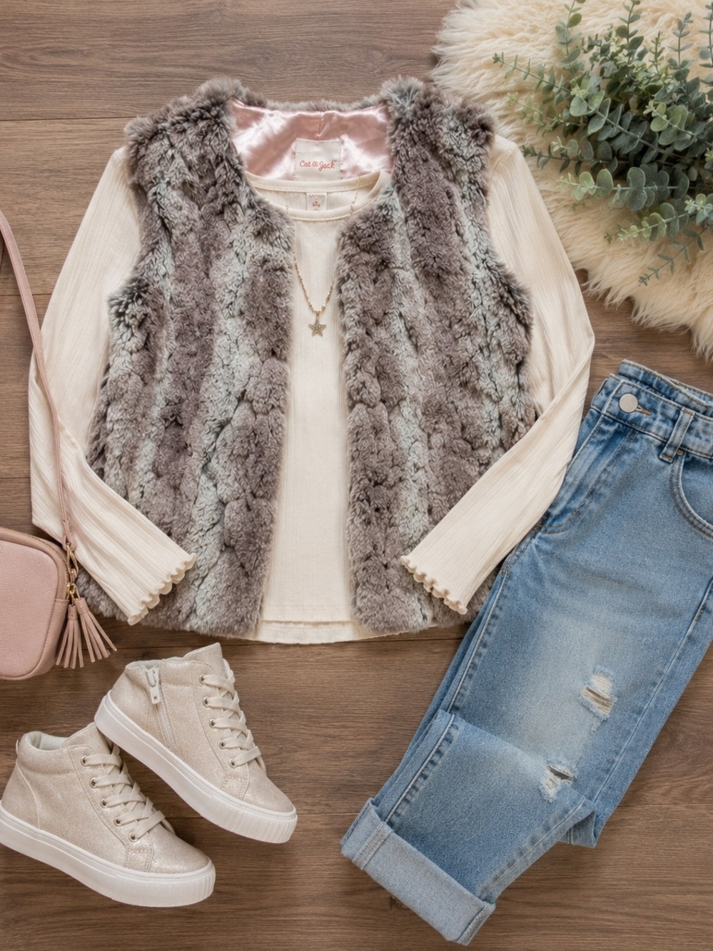 Cat & Jack Faux Fur Pink Lined Kids Vest